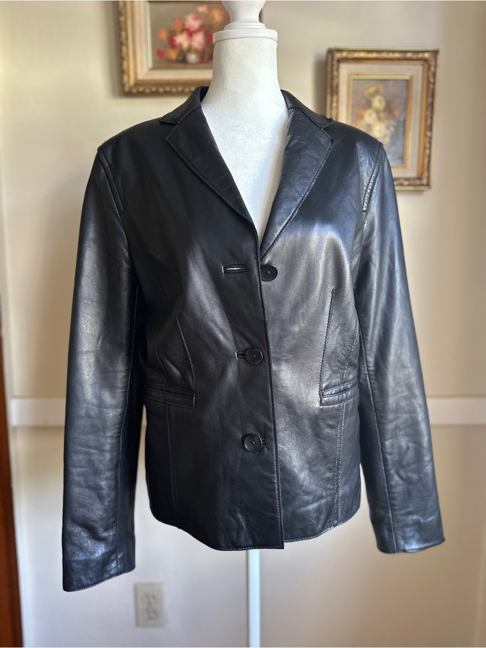 Genuine Leather Blazer Jacket in Black S